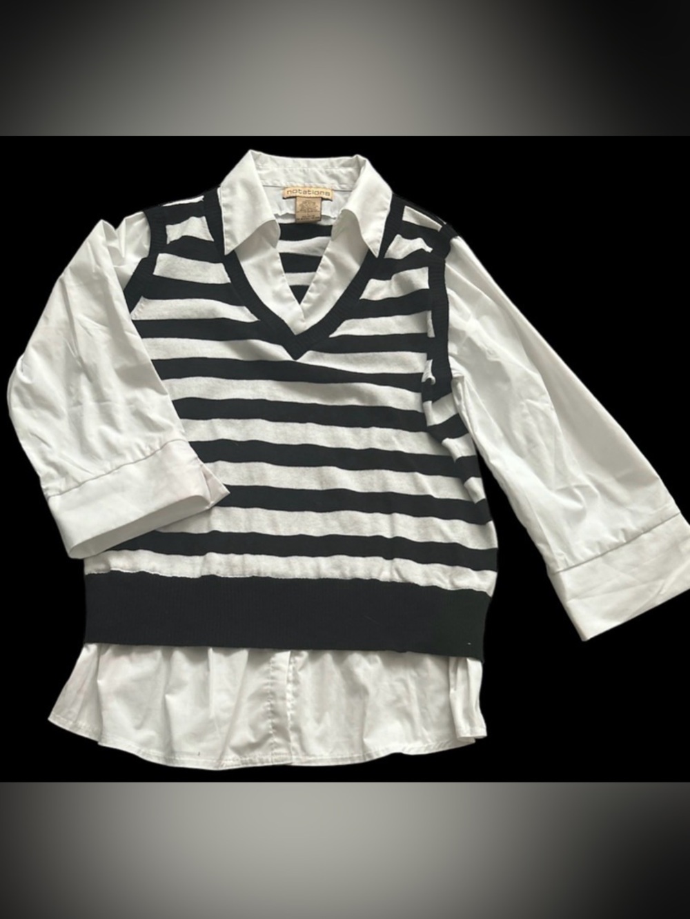 Notations Women's 2-in-1 Layered Sweater Vest Blouse Combo Striped Size Large